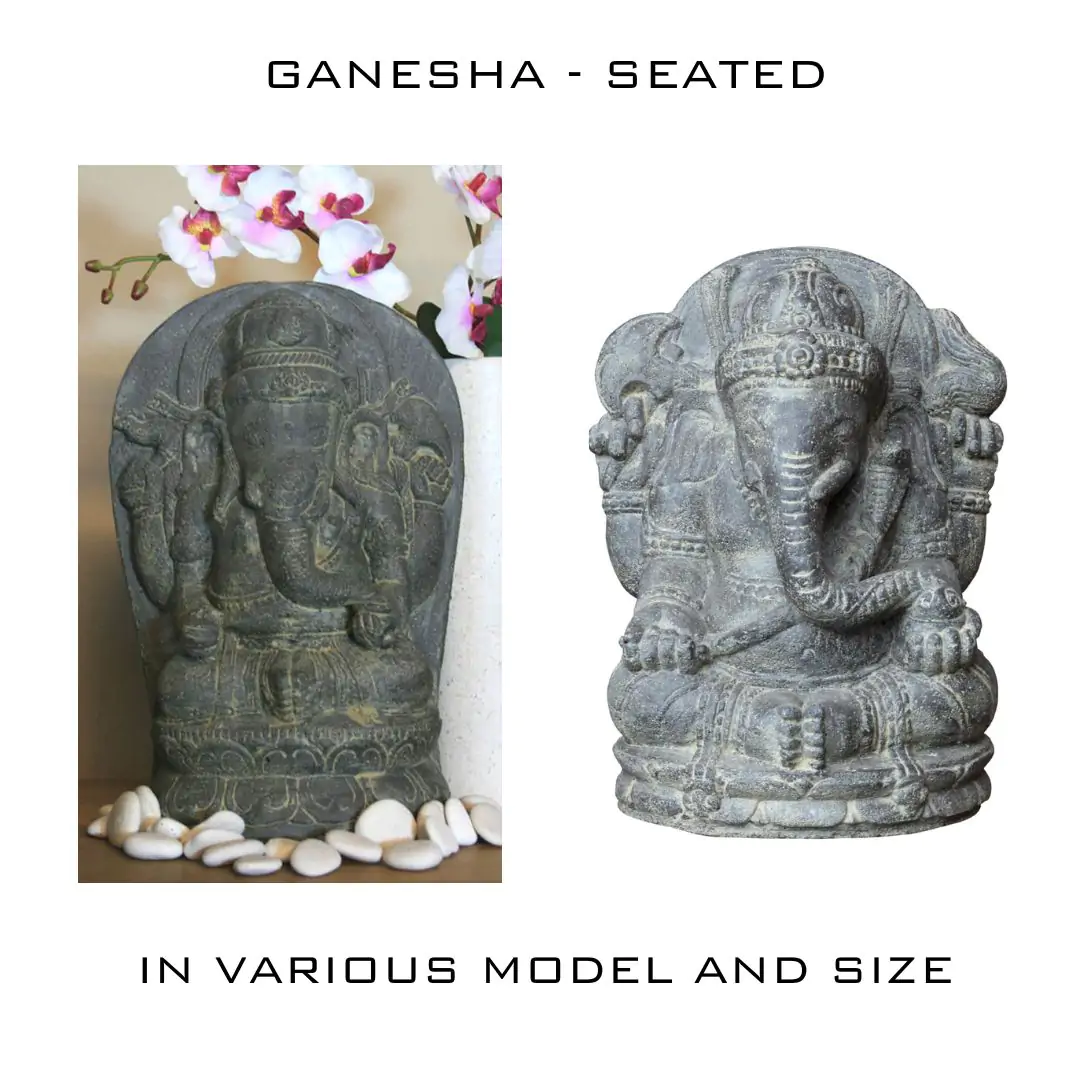  Product image 1 of the product “Ganesha, seated, different small models, in the sizes from 20 to 30cm, cast stone, antique finish ”